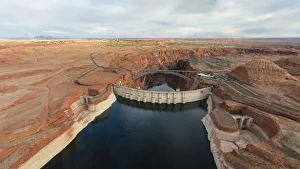 Images Dated 8th January 2021: USA, Arizona. Aerial view of the Glen Canyon Dam on Lake Powell