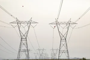 Industrial Prints: USA, Arizona. Converging transmission towers and power lines