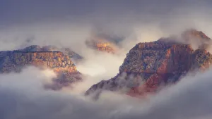 Grand Canyon Prints: USA, Arizona, Grand Canyon. Foggy sunrise on canyon