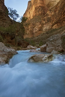 Images Dated 8th November 2014: USA, Arizona, Grand Canyon National Park. Havasu Creeks blue water flows through gorge