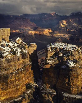Grand Canyon Prints: USA, Arizona, Grand Canyon. Winter sunset on canyon landscape