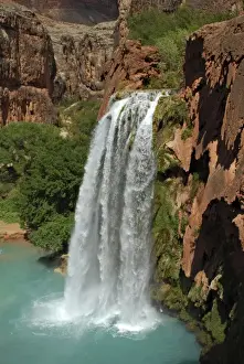 USA, Arizona, Havasu Canyon. Dramatic Havasu Falls on a summer afternoon