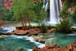Turquoise Prints: USA, Arizona, Havasu Canyon. The peaceful waters of Havasu Creek and Havasu Falls