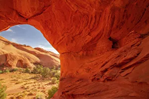 Ruins Prints: USA, Arizona, Monument Valley Navajo Tribal Park. Honeymoon Arch shelter in rock overhang