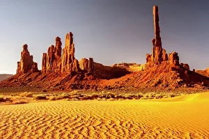 USA, Arizona, Monument Valley Navajo Tribal Park. Eroded formations and sand dunes