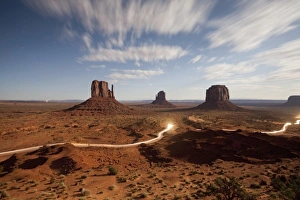 USA, Arizona, Monument Valley Navajo Tribal Park, Time exposure of truck headlights