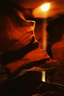 Slot Canyon Prints: USA, Arizona, Page, Shaft of sunlight penetrating through antelope canyon