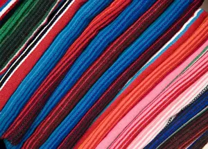 Blanket Prints: USA, Arizona, Scottsdale. Colorful blankets on display in market