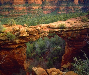 Above View Prints: USA; Arizona; Sedona, A natural sandstone bridge