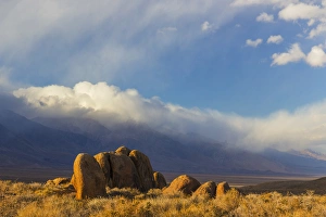 Haze Prints: USA, California, Alabama Hills. Mountain and desert landscape