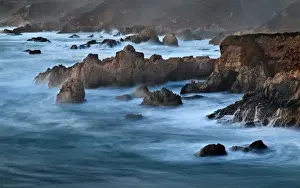 Foam Prints: USA, California, Big Sur, Dusk at Soberanes Cove in Garrapata State Park