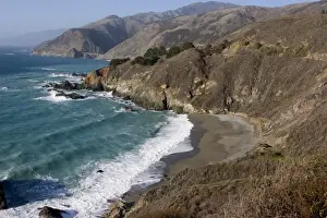 Highway 1 Prints: USA. California. Big Sur. View from Highway 1 of the coastline with Bixby bridge in the distance