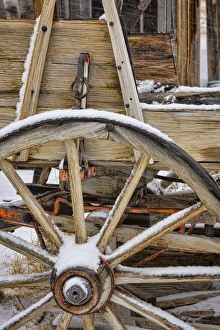 Wagon Prints: USA, California, Bodie. Close-up of wagon wheel