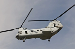 Tandem Prints: USA, California, CA, Los Angeles. Chinook helicopter flies in to Naval Air Weapons