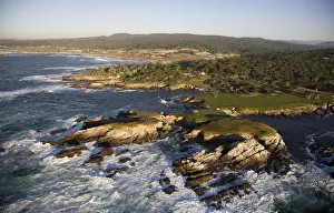 Golf Prints: USA. California. Carmel. Aerial of the Pebble Beach Golf course and a sweeping view of the Carmel