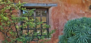 Mission Prints: USA, California, Carmel. Window and stucco wall Carmel Mission