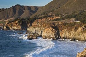 USA, California, Central Coast, Big Sur Area, coastal view by Castle Rock, sunset