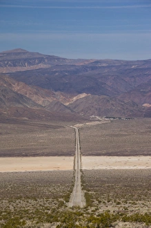 Mountain Pass Prints: USA, California, Death Valley National Park, elevated view of Rt. 190 from Towne Pass