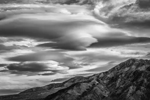 Death Valley Prints: USA, California, Death Valley National Park, Lenticular clouds at sunset