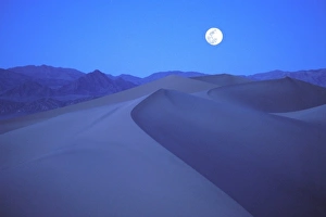 Double Exposure Prints: USA, California, Death Valley National Park, Moonrise over sand dunes
