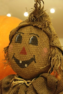 Fair Prints: Usa, California, Del Mar. A scarecrow at a Pumpkin Patch festival