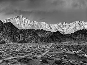 Sierras Prints: USA, California, Eastern Sierra, Lone Pine, Lone Pine Peak (left) and Mount Whitney