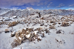 Images Dated 1st June 2007: USA, California, Eastern Sierra Mountains, Alabama Hills. Snow-covered landscape