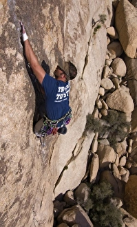 Images Dated 10th April 2007: USA, California, Joshua Tree National Park. A rock climber on one of the parks many climbs