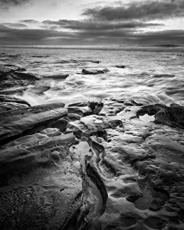 San Diego Prints: USA, California, La Jolla. Dusk and surf at Coast Blvd. Park