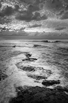 San Diego Prints: USA, California, La Jolla. Ocean and rocks at dusk