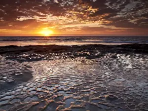 Tide Pool Prints: USA, California, La Jolla, Sunset from Coast Blvd. Park