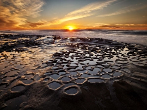 Tide Pool Prints: USA, California, La Jolla, Sunset at Hospital Reef