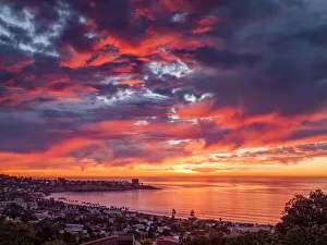 San Diego Prints: USA, California, La Jolla, Sunset over La Jolla Shores and village