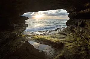 Sea Cave Prints: USA, California, La Jolla. Sunset though a sea cave