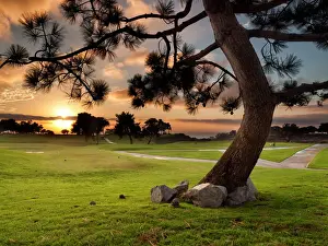 San Diego Prints: USA, California, La Jolla, Sunset at Torrey Pines Golf Course
