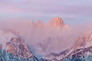 Images Dated 18th March 2012: USA, California, Lone Pine. Sunrise on Mount Whitney as seen from the Alabama Hills