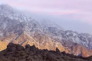 Lone Pine Prints: USA, California, Lone Pine. Sunrise on Sierra Mountains