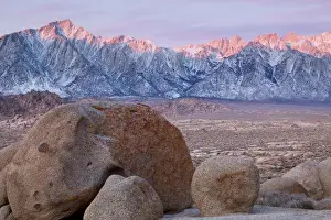 Lone Pine Prints: USA, California, Lone Pine. View of Lone Pine Peak and Mount Whitney as seen from the Alabama Hills