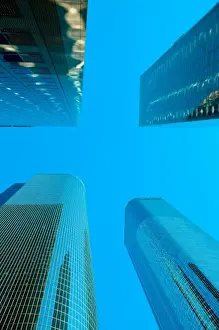 Looming Prints: USA, California, Los Angeles. Downtown highrise buildings