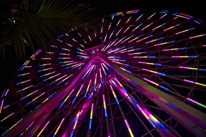 Fair Prints: USA, California, Los Angeles, Santa Monica, colorful ferris wheel at night, Pacific Park
