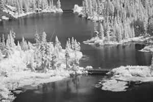 USA, California, Mammoth Lakes Basin. Infared aerial image of Twin Lakes. Credit as