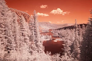 USA, California, Mammoth Lakes. Infared overview of Twin Lakes
