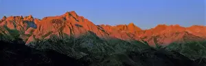 Owens Valley Prints: USA, California, Mt Whitney. Sunrise create vibrant colors in the granite rocks of Mt Whitney