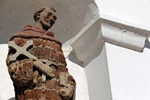 Saint Prints: USA, California, Oceanside. Brick statue of saint at Old Mission San Luis Rey de Francia