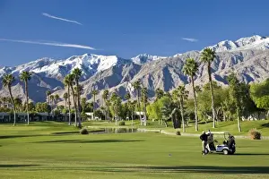 USA, California, Palm Springs. Desert Princess Golf Course and Mountains, winter