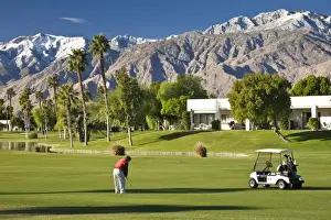USA, California, Palm Springs. Desert Princess Golf Course and Mountains, winter
