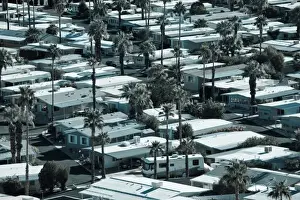 Black And White Prints: USA, California, Palm Springs. Trailer Park on East Palm Canyon Drive