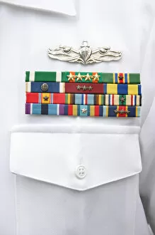 USA, California, Ribbons awards on sailors dress uniform