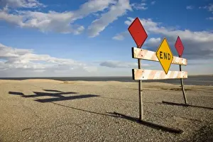 Text Prints: USA, California, Salton City. Salton Sea, sign for the end