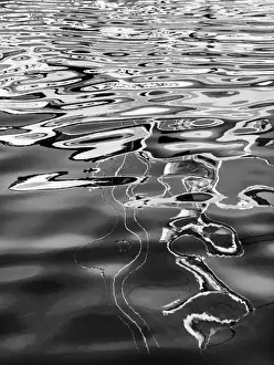 Monochrome Prints: USA, California, San Diego, Abstract boat reflection in Americas Cup Harbor